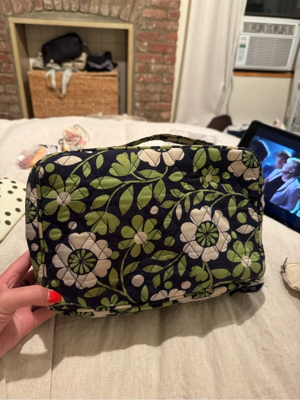 Vera Bradley Quilted Floral Cosmetic Pouch - Green & Navy